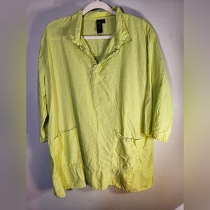 Focus 2 Pocket V-Neck 100% Cotton 3/4 Sleeve Green Sz XL